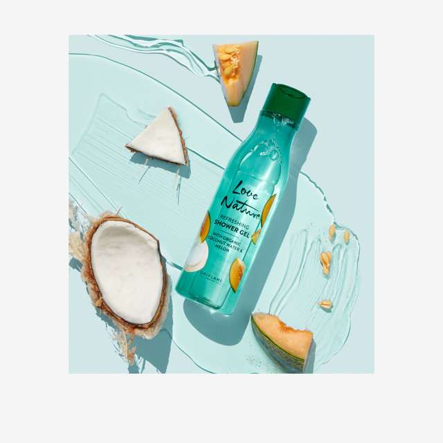 شاورژل(شامپو بدن)ملون و آب نارگیل لاونیچر انواع پوست 250میلLove Nature Organic Refreshing Shower Gel